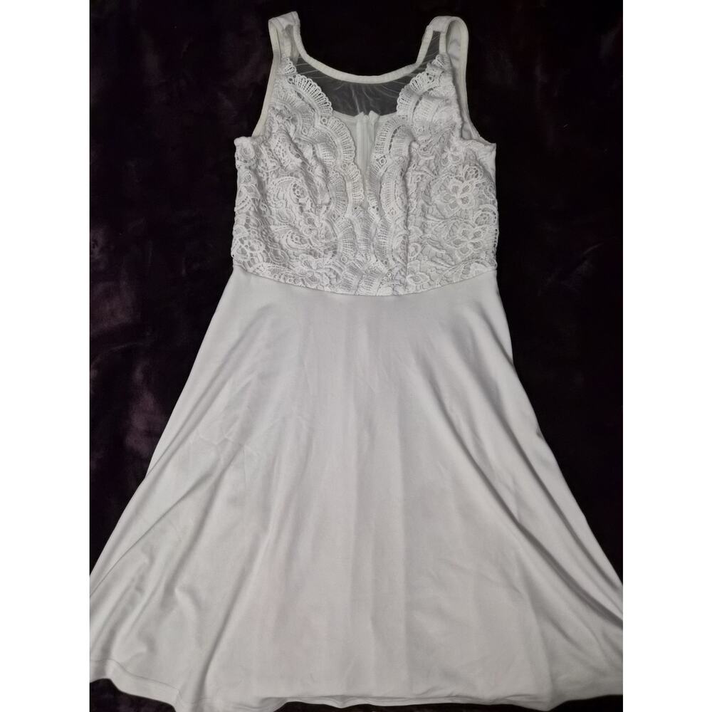 No Tag White Lace Dress Lace Mesh Deep V Neck With Zip Back Fit And Flare Skater